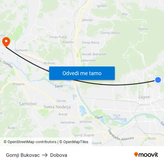 Gornji Bukovac to Dobova map