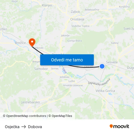 Osječka to Dobova map