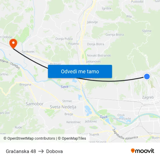 Gračanska 48 to Dobova map