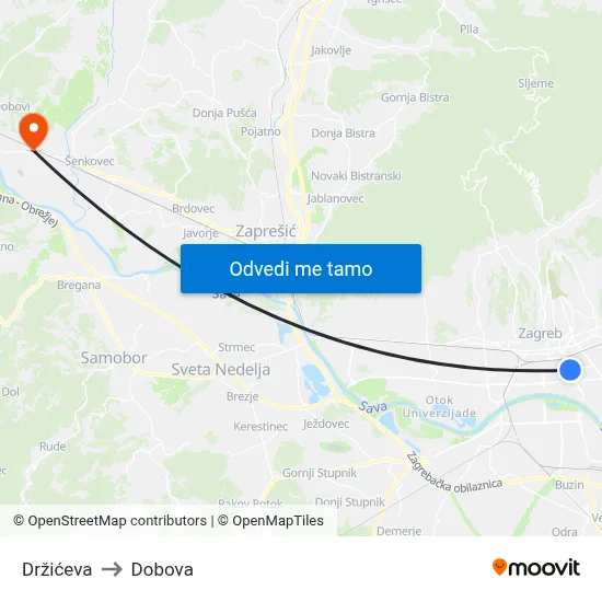 Držićeva to Dobova map