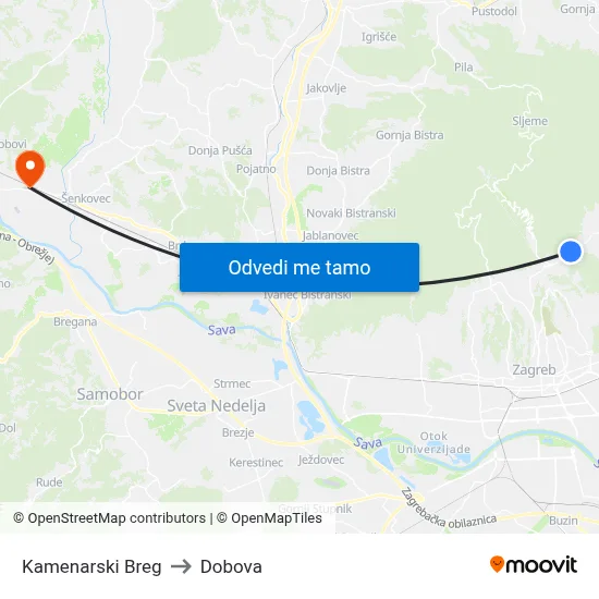Kamenarski Breg to Dobova map