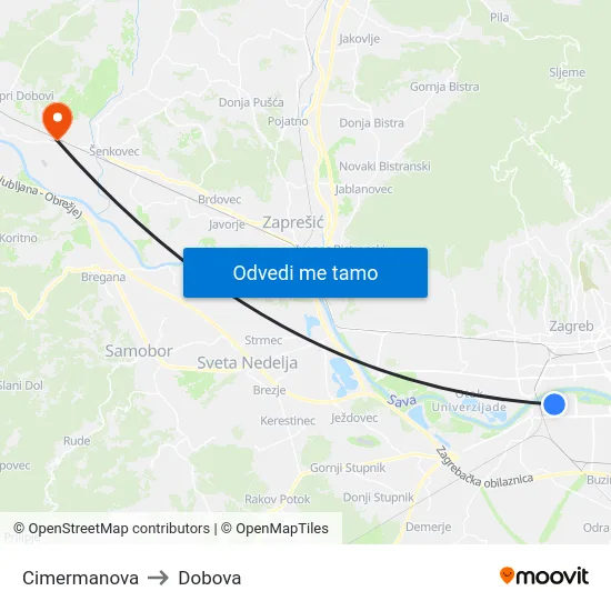 Cimermanova to Dobova map