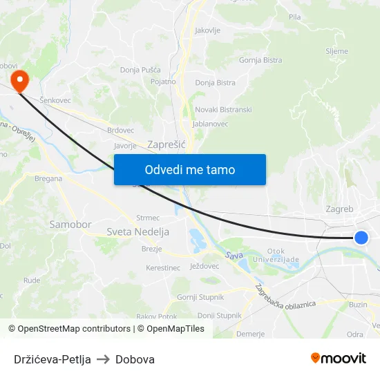 Držićeva-Petlja to Dobova map