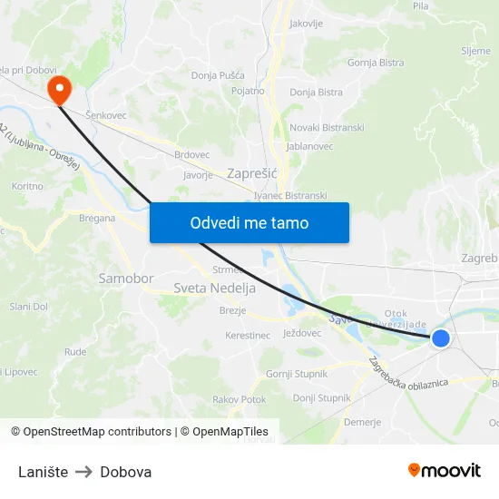 Lanište to Dobova map