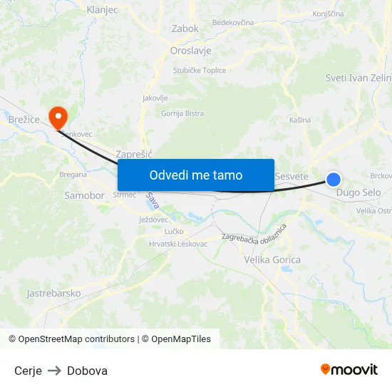 Cerje to Dobova map