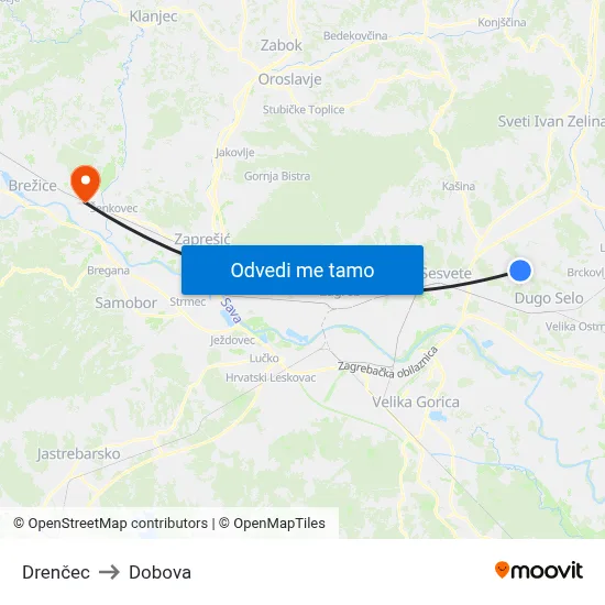 Drenčec to Dobova map