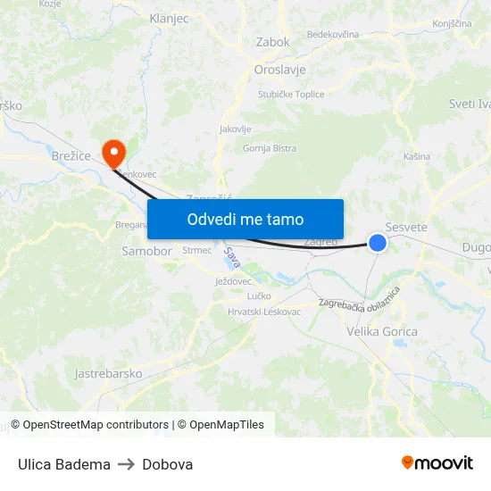 Ulica Badema to Dobova map
