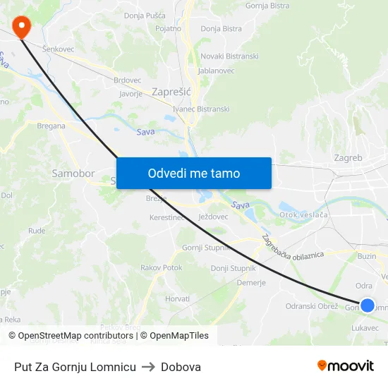 Put Za Gornju Lomnicu to Dobova map
