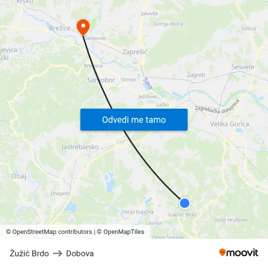 Žužić Brdo to Dobova map