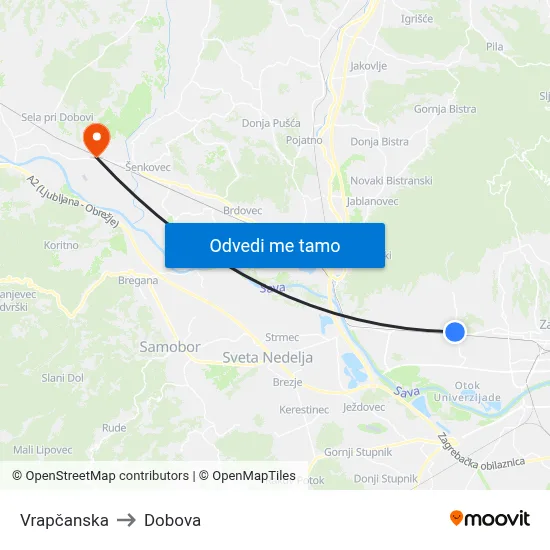 Vrapčanska to Dobova map