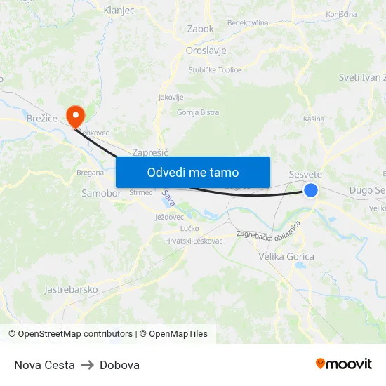 Nova Cesta to Dobova map