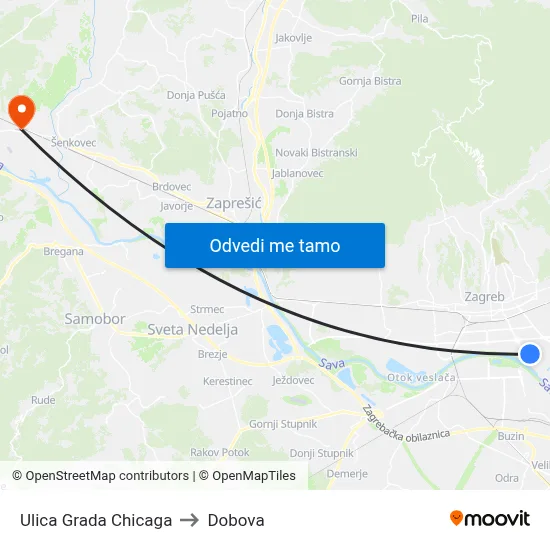 Ulica Grada Chicaga to Dobova map