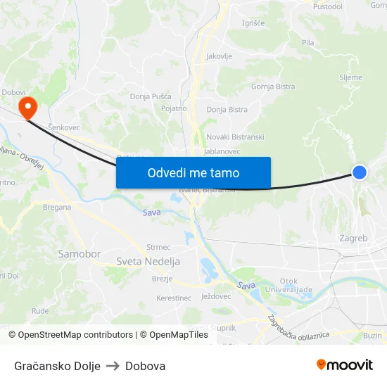Gračansko Dolje to Dobova map