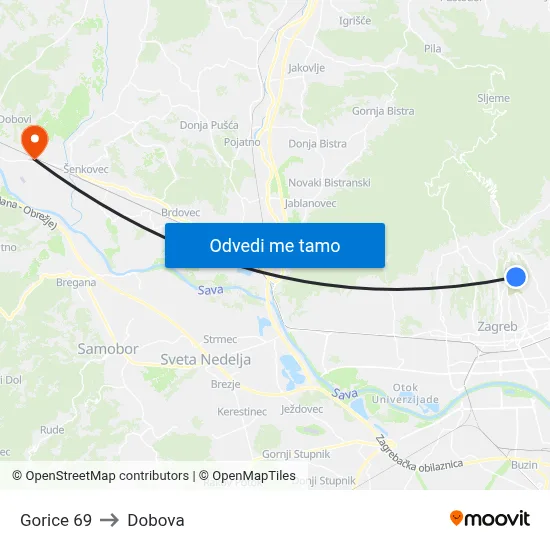Gorice 69 to Dobova map