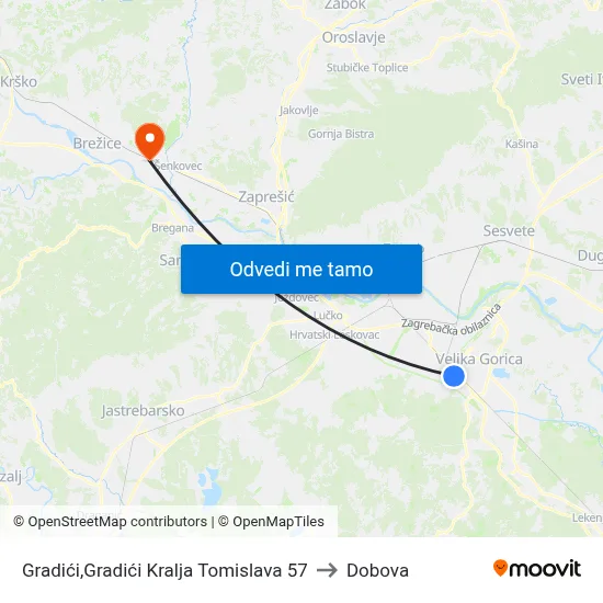 Gradići,Gradići Kralja Tomislava 57 to Dobova map