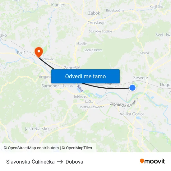 Slavonska-Čulinečka to Dobova map