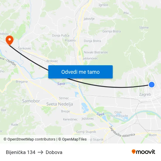 Bijenička 134 to Dobova map
