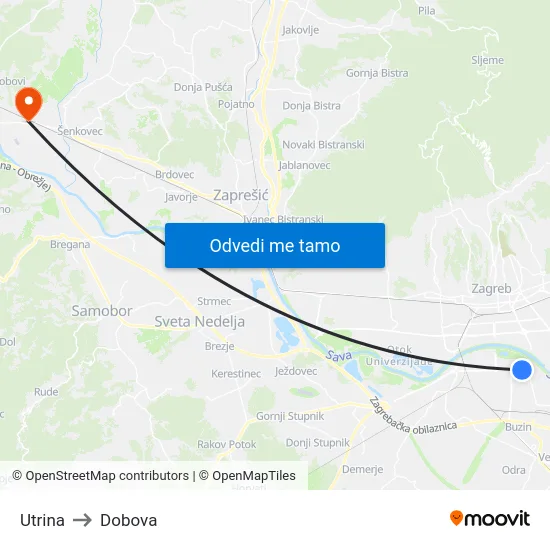 Utrina to Dobova map