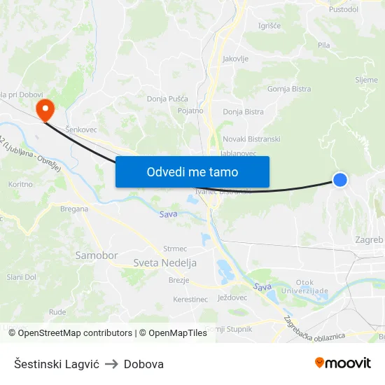 Šestinski Lagvić to Dobova map