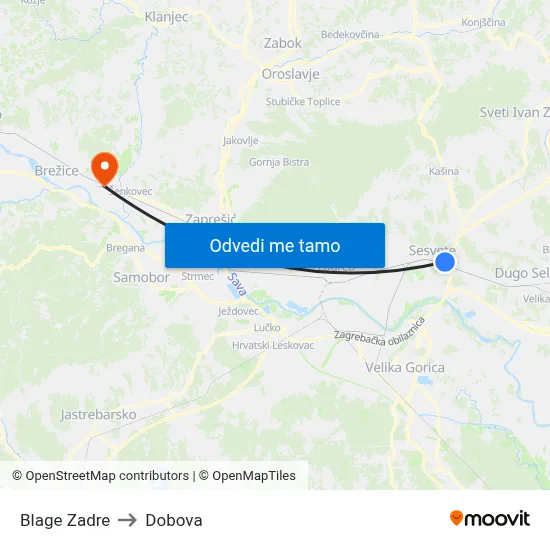 Blage Zadre to Dobova map