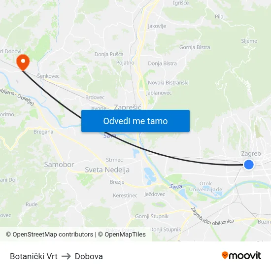 Botanički Vrt to Dobova map