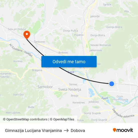 Gimnazija Lucijana Vranjanina to Dobova map
