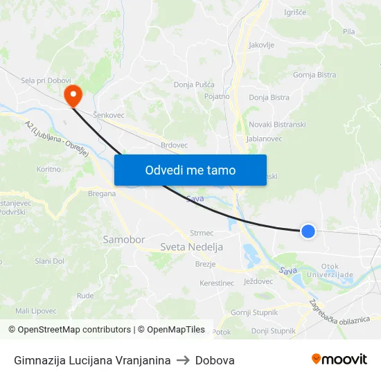 Gimnazija Lucijana Vranjanina to Dobova map