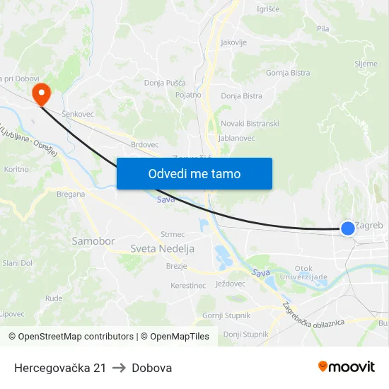 Hercegovačka 21 to Dobova map