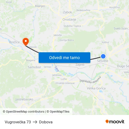 Vugrovečka 73 to Dobova map