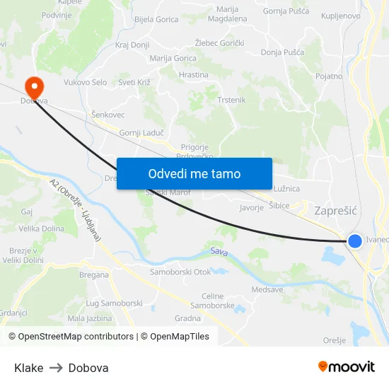 Klake to Dobova map