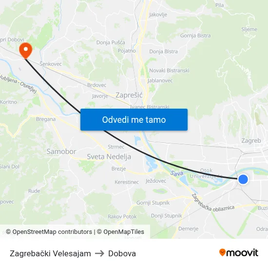 Zagrebački Velesajam to Dobova map