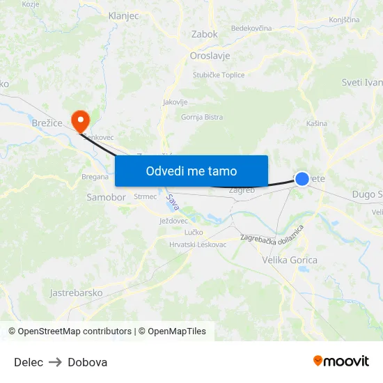 Delec to Dobova map