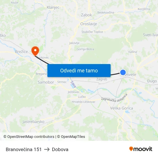 Branovečina 151 to Dobova map