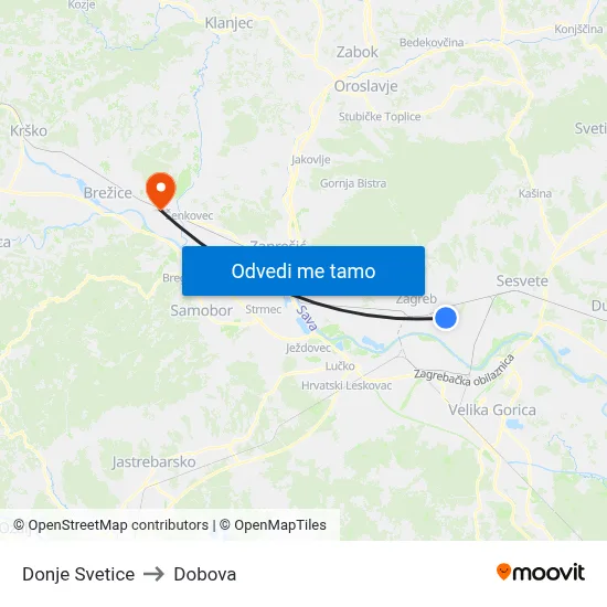 Donje Svetice to Dobova map