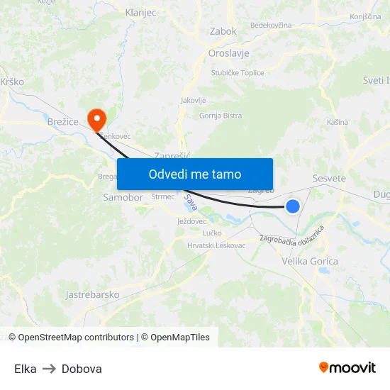 Elka to Dobova map