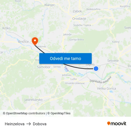 Heinzelova to Dobova map