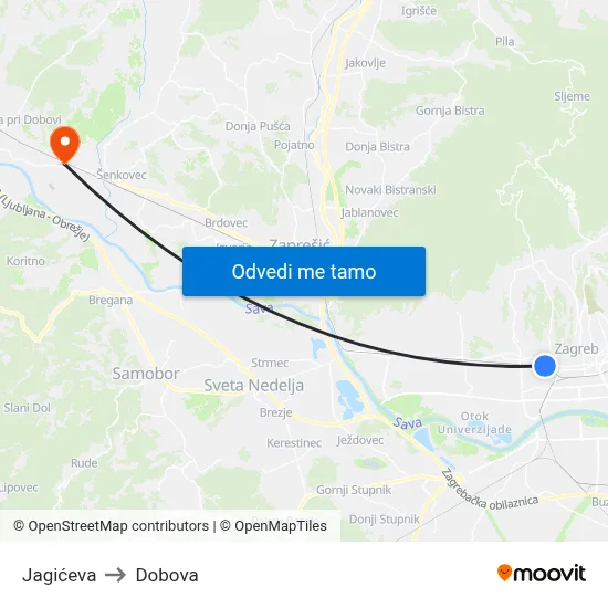 Jagićeva to Dobova map