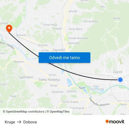 Kruge to Dobova map