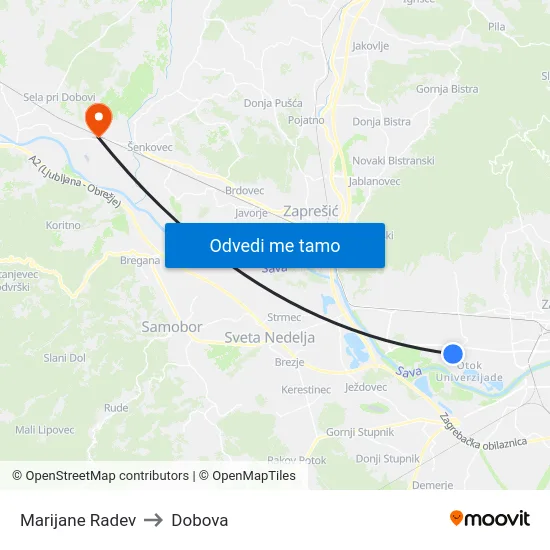 Marijane Radev to Dobova map