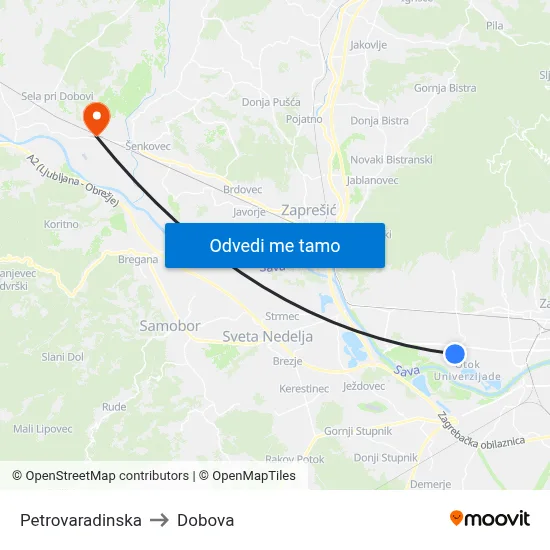 Petrovaradinska to Dobova map