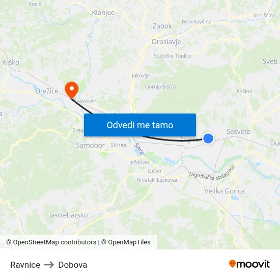Ravnice to Dobova map
