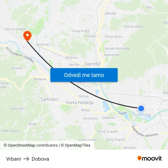 Vrbani to Dobova map