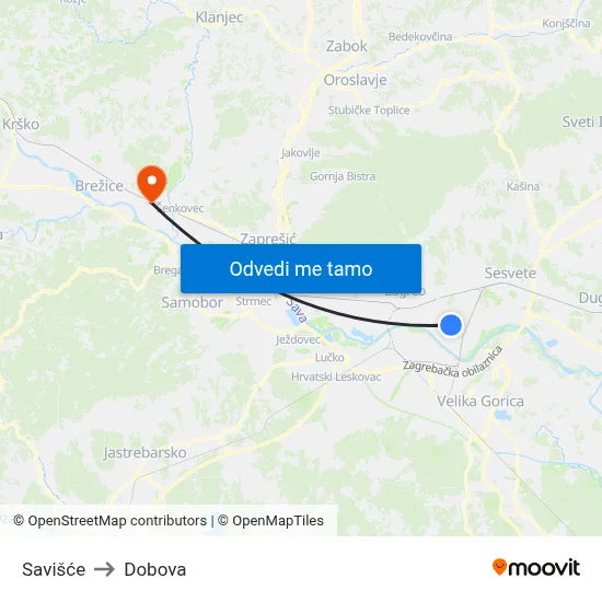 Savišće to Dobova map