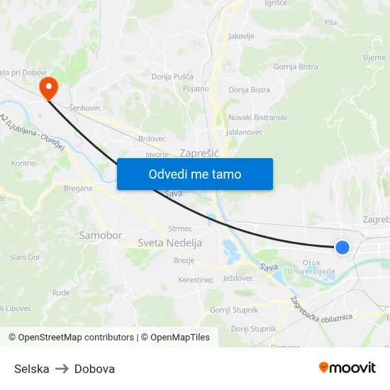 Selska to Dobova map