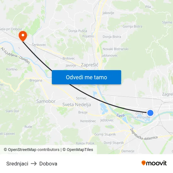 Srednjaci to Dobova map
