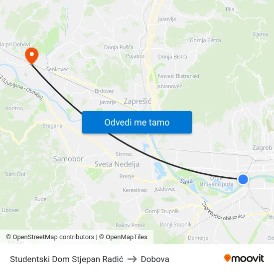 Studentski Dom Stjepan Radić to Dobova map