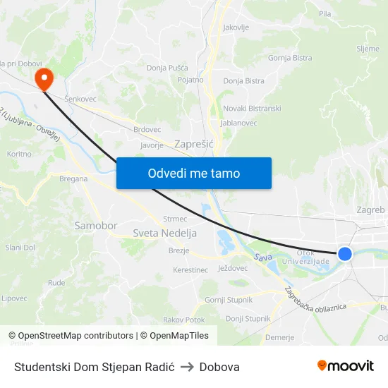 Studentski Dom Stjepan Radić to Dobova map