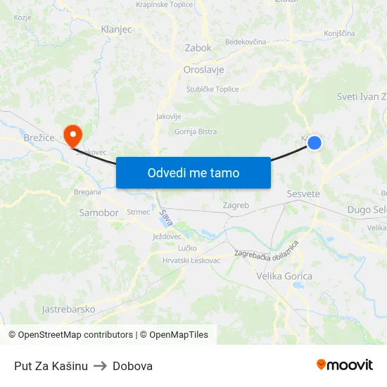 Put Za Kašinu to Dobova map