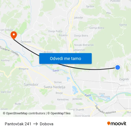 Pantovčak 241 to Dobova map