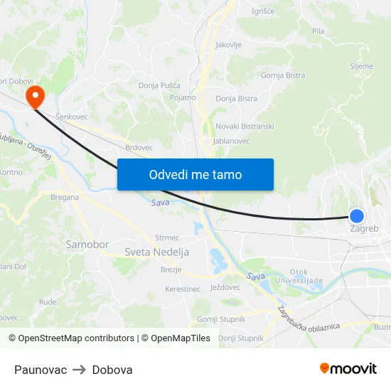 Paunovac to Dobova map